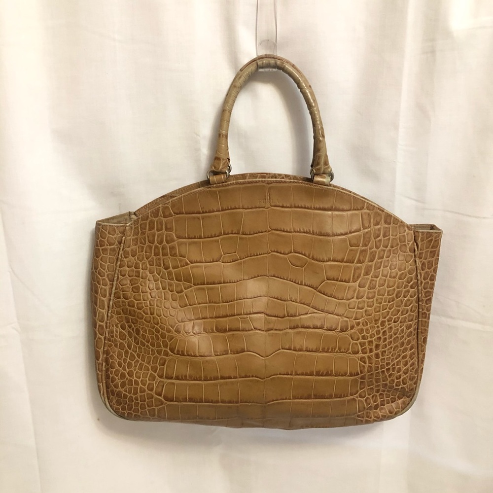 Furla Light Brown Tan Crocodile Leather Tote Bag - Picture 1 of 14